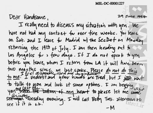 زنی که روی کاخ سفید را سیاه کرد/ کشف نامه عاشقانه مونیکا لوینسکی به بیل کلینتون پس از 18 سال + متن نامه و عکس