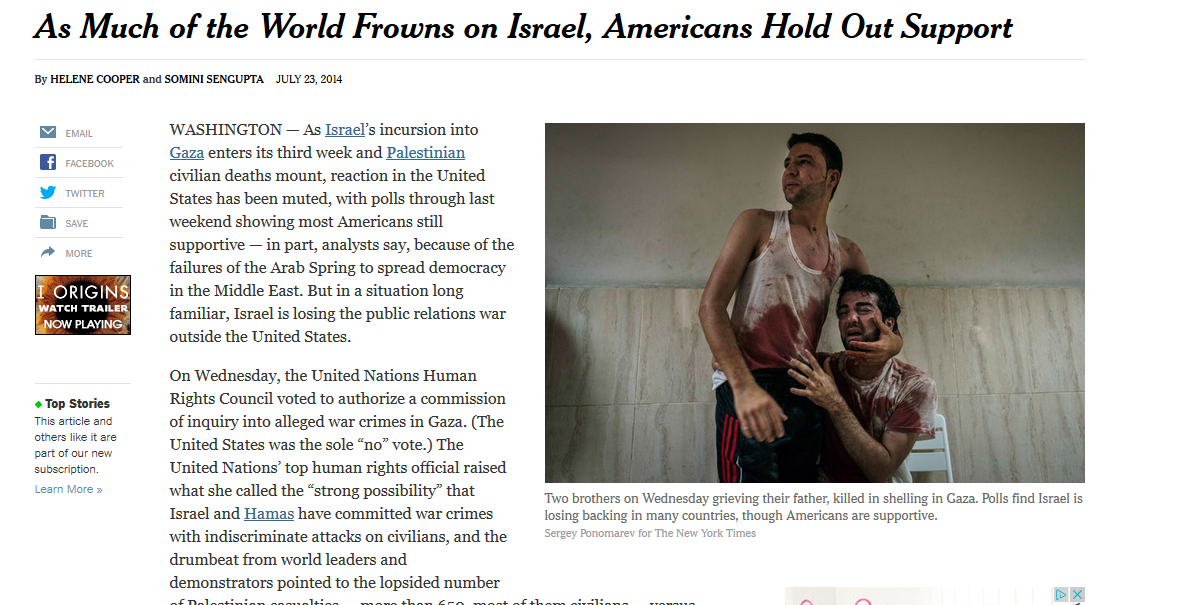 تیتر شجاعانه نیویورک تایمز در حمایت از فلسطینی ها !!