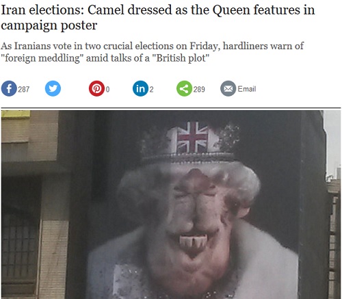 تلگراف: شتری در لباس ملکه انگلستان، یکی از پوسترهای تبلیغاتی انتخابات ایران