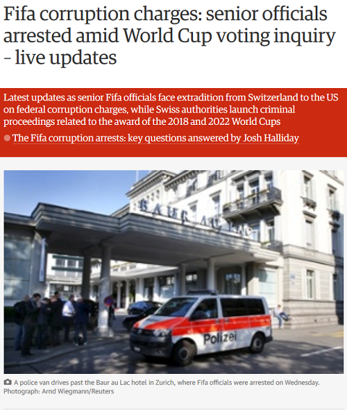 دستگیری فاسدان مالی فیفا در سوئیس