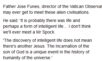 بعد از اعدام عقیده ای گالیله این بار واتیکان اثبات کرد که آدم فضایی وجود دارد!