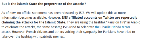 داعش هنوز مسئولیت حملات پاریس را نپذیرفته است/ طرفداران داعش در شبکه های اجتماعی جشن گرفته اند