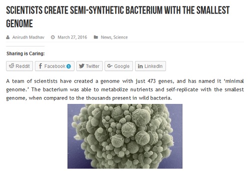 خلق باکتری نیمه مصنوعی با حداقل ژن