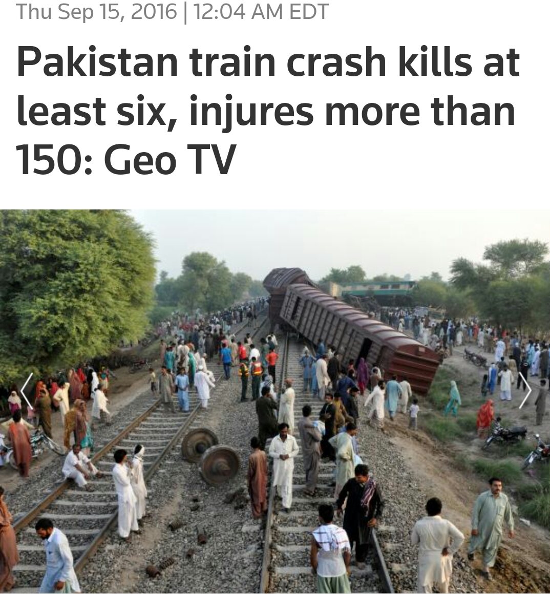 تصادف قطار در پاکستان ؛۶ کشته و ۱۵۰ زخمی