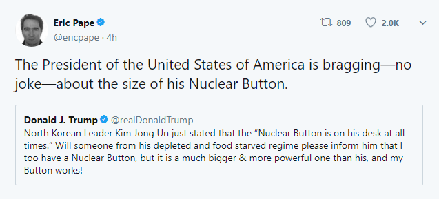 ترامپ اندازه دکمه هسته ای خود را با رهبر کره شمالی مقایسه کرد
