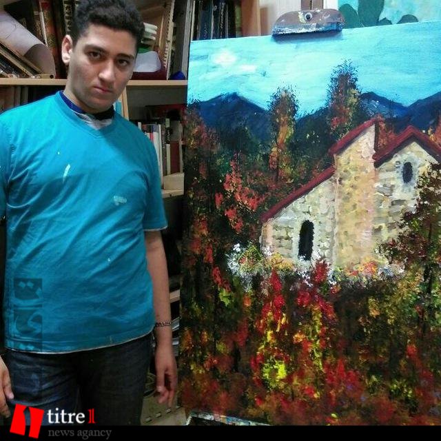تابلو نقاشی دانش آموز ناشنوای کرجی که شهاب حسینی آن را خرید/ محمدرضا در زمره برترین نقاشان معلول دنیا + تصاویر