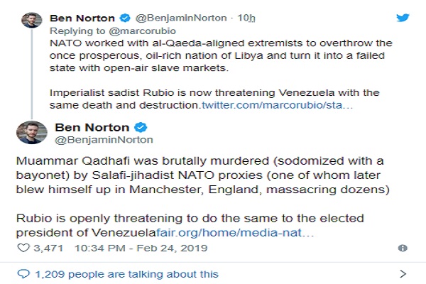 سناتور آمریکایی به منظور تهدید کشور خارجی تصویر قتل قذافی را توئیت کرد///////تولیدی