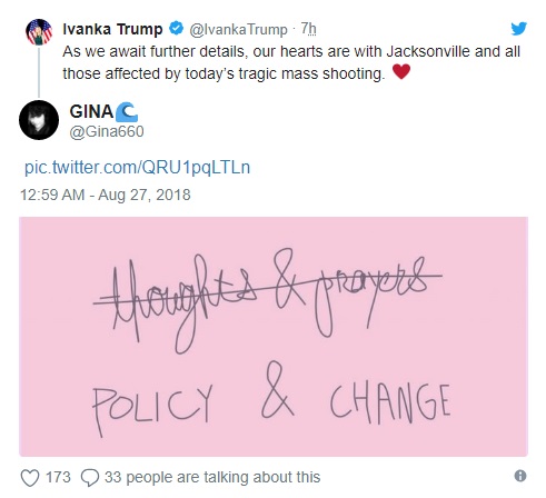 عکس العمل کاربران توئیتر به پیام دختر ترامپ در مورد تیراندازی مرگبار در یک مجموعه تفریحی در فلوریدا