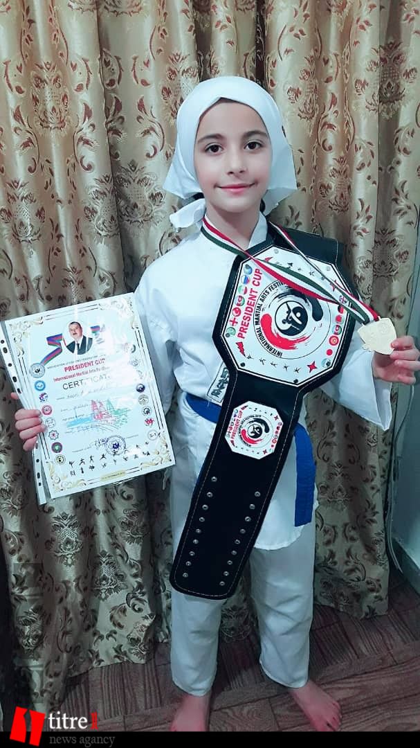 دختر 9 ساله البرزی برنده کمربند طلایی جام ریاست جمهوری باکو در کیوکوشین/اراده هستی یحیی زاده، کوه محرومیت ملک آباد کرج را آب کرد! + تصاویر