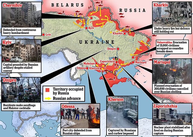 یازدهمین روز جنگ در اوکراین/ دوشنبه؛ دور سوم مذاکرات روسیه - اوکراین