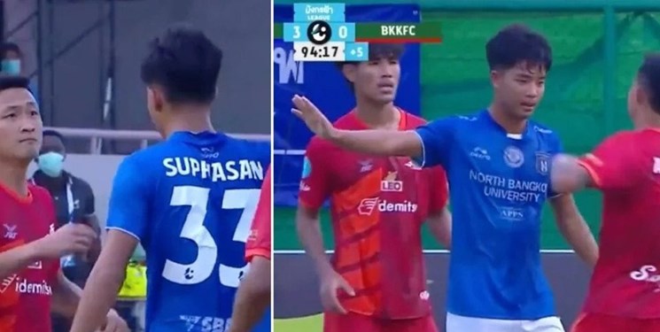 خطای وحشیانه در لیگ فوتبال تایلند ؛ صورت بازیکن حریف 24 بخیه خورد