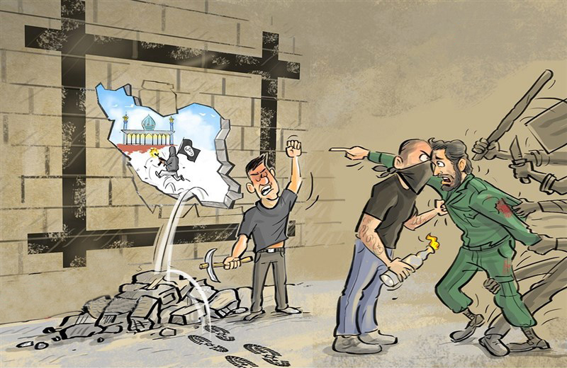 کاریکاتور/ دست درازی تروریست‌ها در سایه‌ی اغتشاش