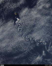 ایجاد حلقه‌های فون کارمان در ابرهای ارتفاعات اقیانوس آرام توسط جزیره سوکورو از نظر ماهواره آکوا