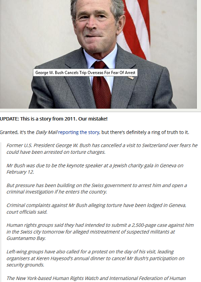 کنسل شدن سفر جوج بوش به سوئیس از ترس دستگیری