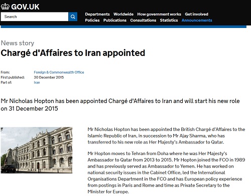 /// انتصاب «نیکلاس هاپتون» به عنوان کاردار جدید بریتانیا در ایران