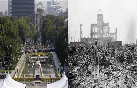 مقایسه تصویری محل یادبود قربانیان هیروشیما در 1945 و 2016