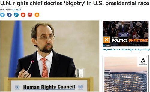 انتقاد کمیسر عالی حقوق بشر سازمان ملل متحد از دو نامزد جمهوری خواه آمریکا