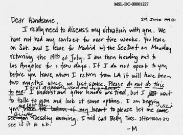 نامه ای عاشقانه از طرف مونیکا برای بیل کلینتون در بیستم ژوئن 1997