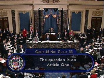 رای گیری در سنای آمریکا بر سر نقض عهد اخلاقی کلینتون در سمت ریاست جمهوری - فوریه سال 1999.
موافق 45 - مخالف 55.